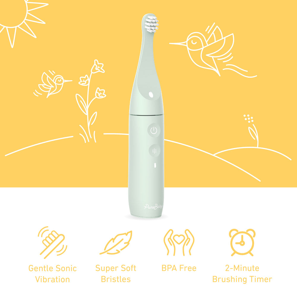 PureBaby Infant-to-Toddler Electric Toothbrush - Sage Green - Image 3