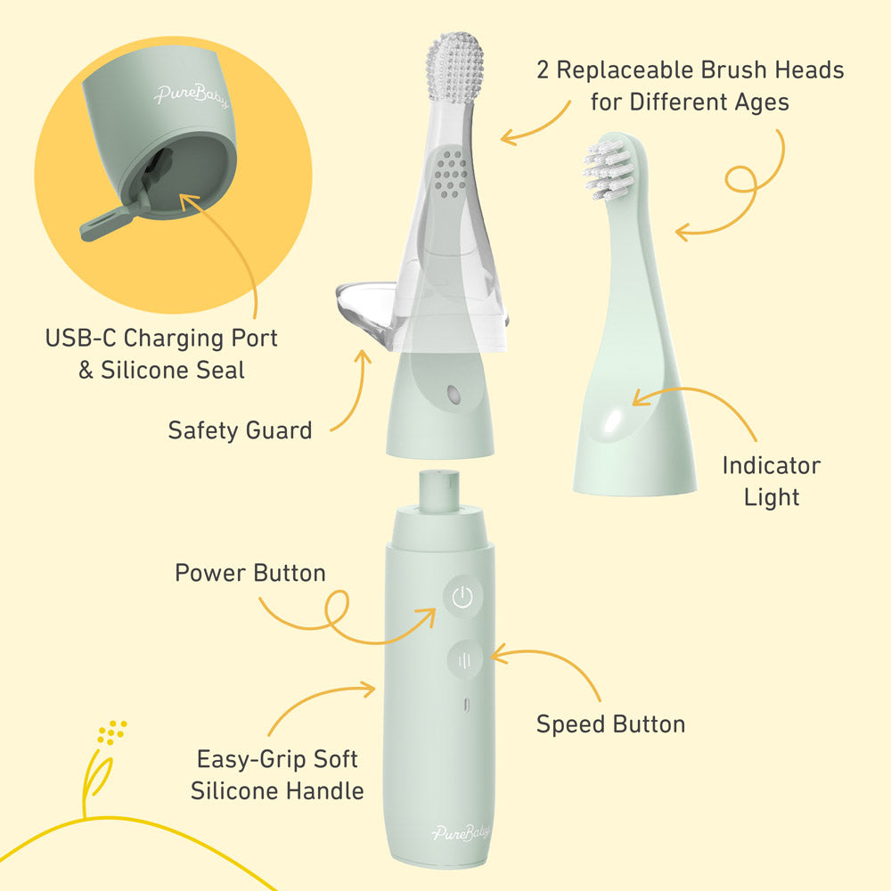 PureBaby Infant-to-Toddler Electric Toothbrush - Sage Green - Image 5
