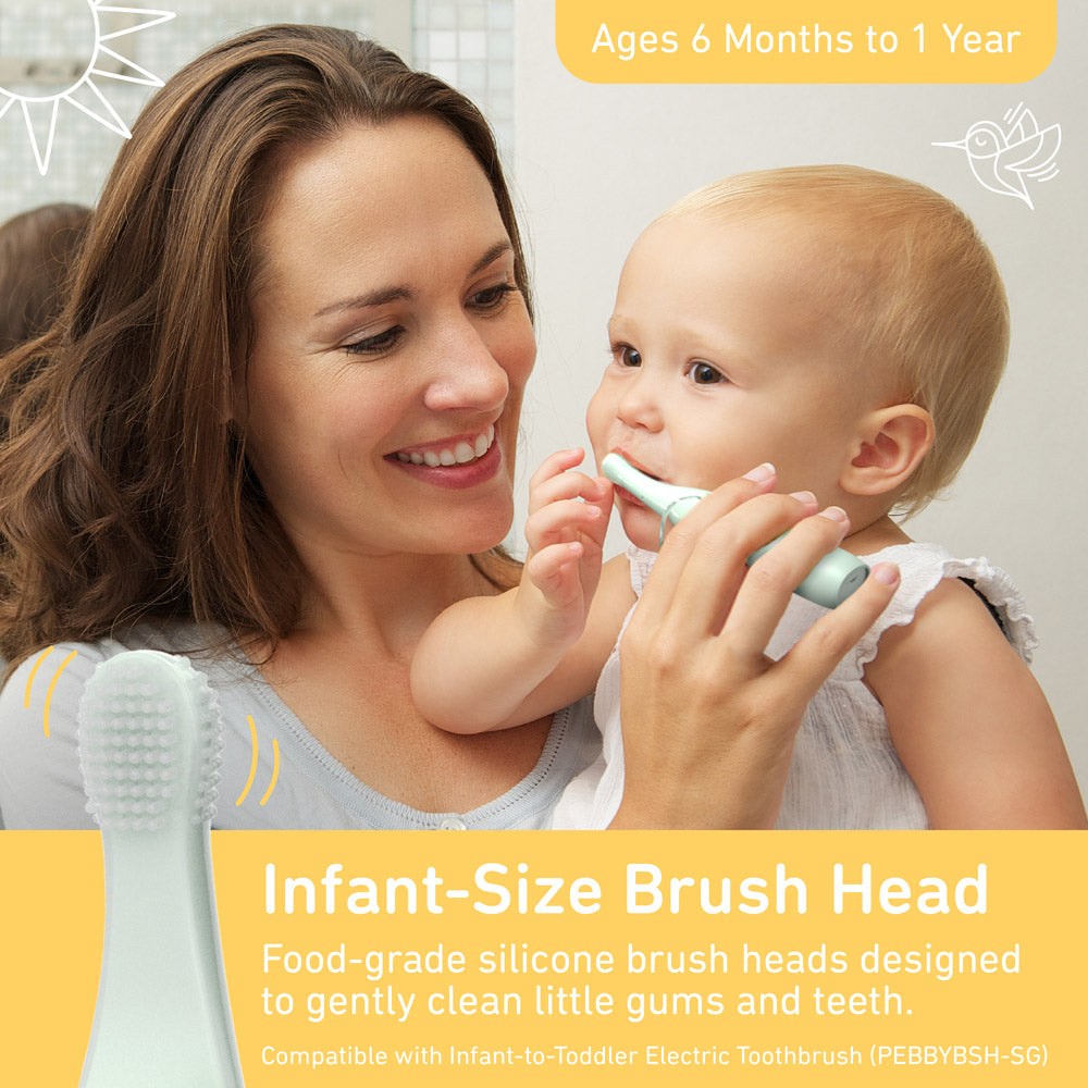 PureBaby Infant-to-Toddler Electric Toothbrush (PEBBYBSH-SG) - 2-Pack Replacement Silicone Brush Heads - Image 2