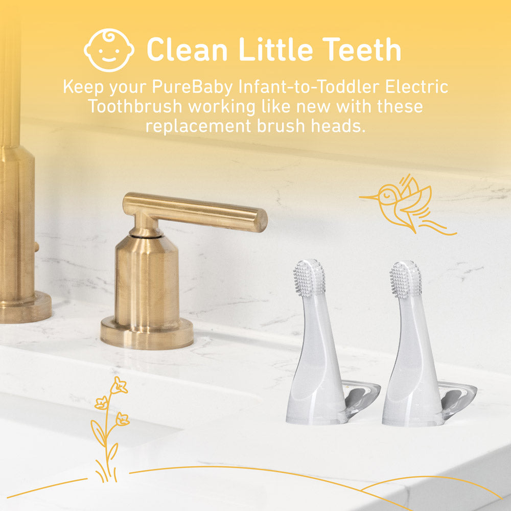 PureBaby Infant-to-Toddler Electric Toothbrush (PEBBYBSH-SG) - 2-Pack Replacement Silicone Brush Heads - Image 4