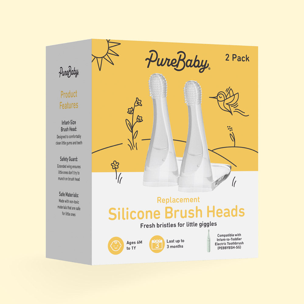 PureBaby Infant-to-Toddler Electric Toothbrush (PEBBYBSH-SG) - 2-Pack Replacement Silicone Brush Heads - Image 6